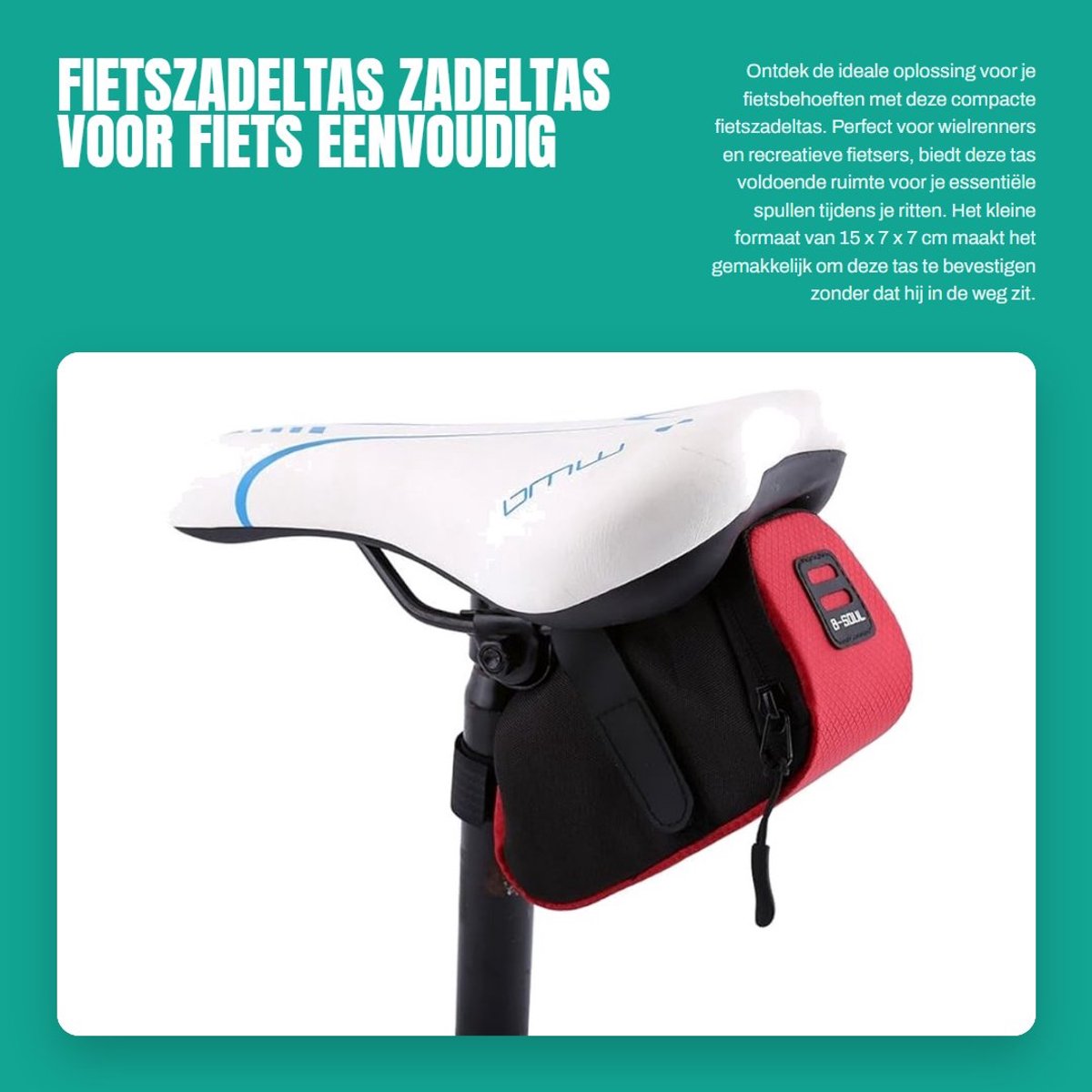 Dailygoods- Fietszadeltas Klein - Duurzaam Polyester - Eenvoudig te Installeren - Lichtgewicht - 15 x 7 x 7 cm - Ideaal voor Reizen - Fietstas
