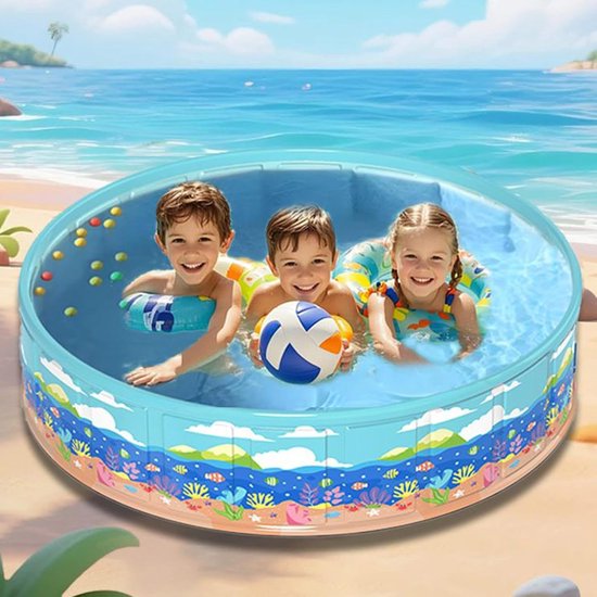 Kinderbadje Opvouwbaar - Draagbaar Zwembad - Waterpret Buiten - Geen Opblaas Pomp Nodig - 120 x 45 cm - Blauw — afbeelding 5