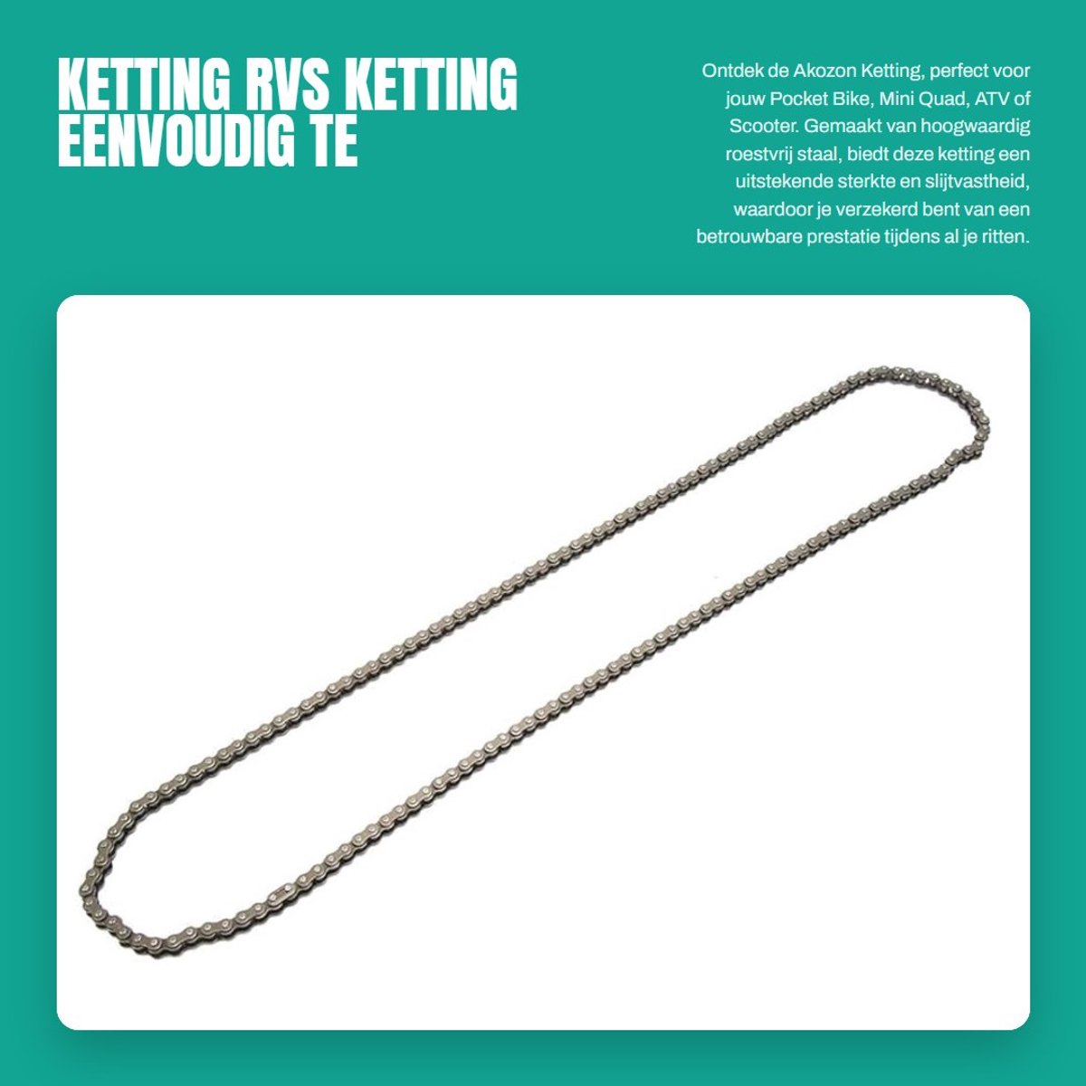 Dailygoods- Ketting 25H 158 - Roestvrij Stalen Ketting - Geschikt voor ATV/Scooter - Eenvoudig te Installeren - Slijtvast - Dikte 6 mm - Fietsketting