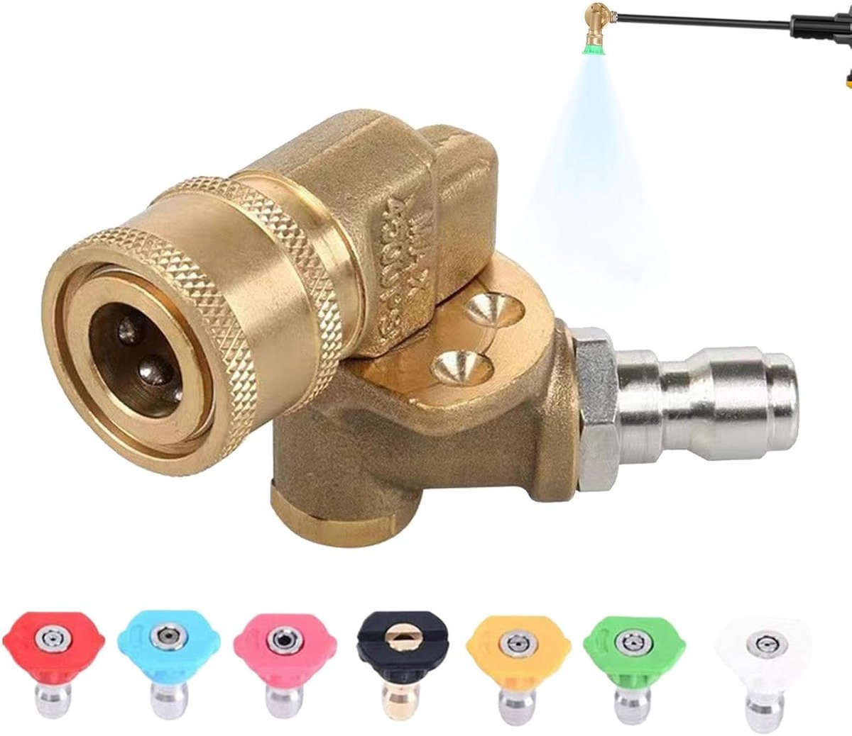 Hogedrukreiniger Koppeling - Snelkoppeling Adapter - Auto Wassen - 7 Spuitpatronen - 9.5 cm - Goud