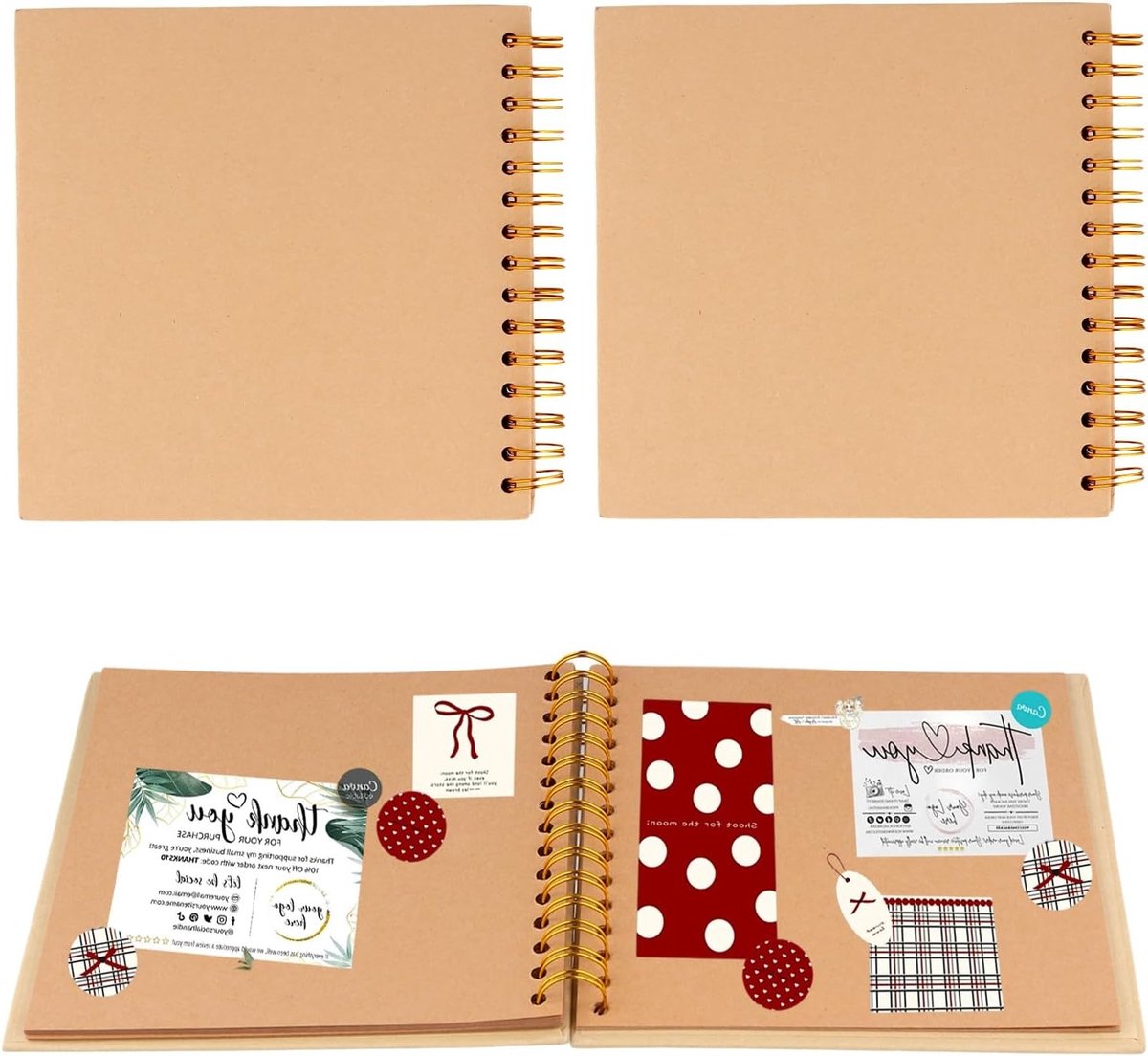 Klein DIY Scrapbook Set van 3 Stuks, Spiral Binding, 20 Vellen, Bruin Hardcover Fotoalbum voor Herinneringen aan Bruiloft, Reizen en Verjaardagen, 20.5 x 20.5 cm