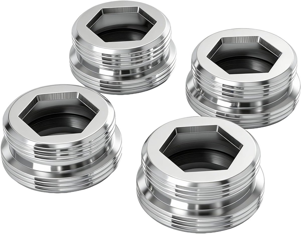 Set van 4 M20 naar M22 Tap Adapters, Dubbele Draad Messing Adapter voor Keukenkranen en Waterfilters met 4 Dichtingen