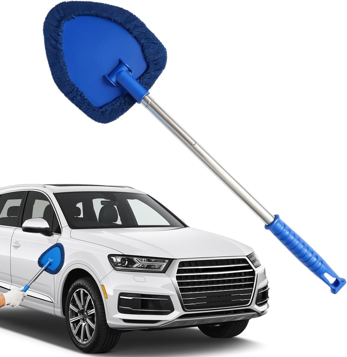 Voorruitreiniger Auto - Glasreiniger Interieur - Streeploos Zicht - Verstelbare Telescoopsteel - 43 cm - Blauw
