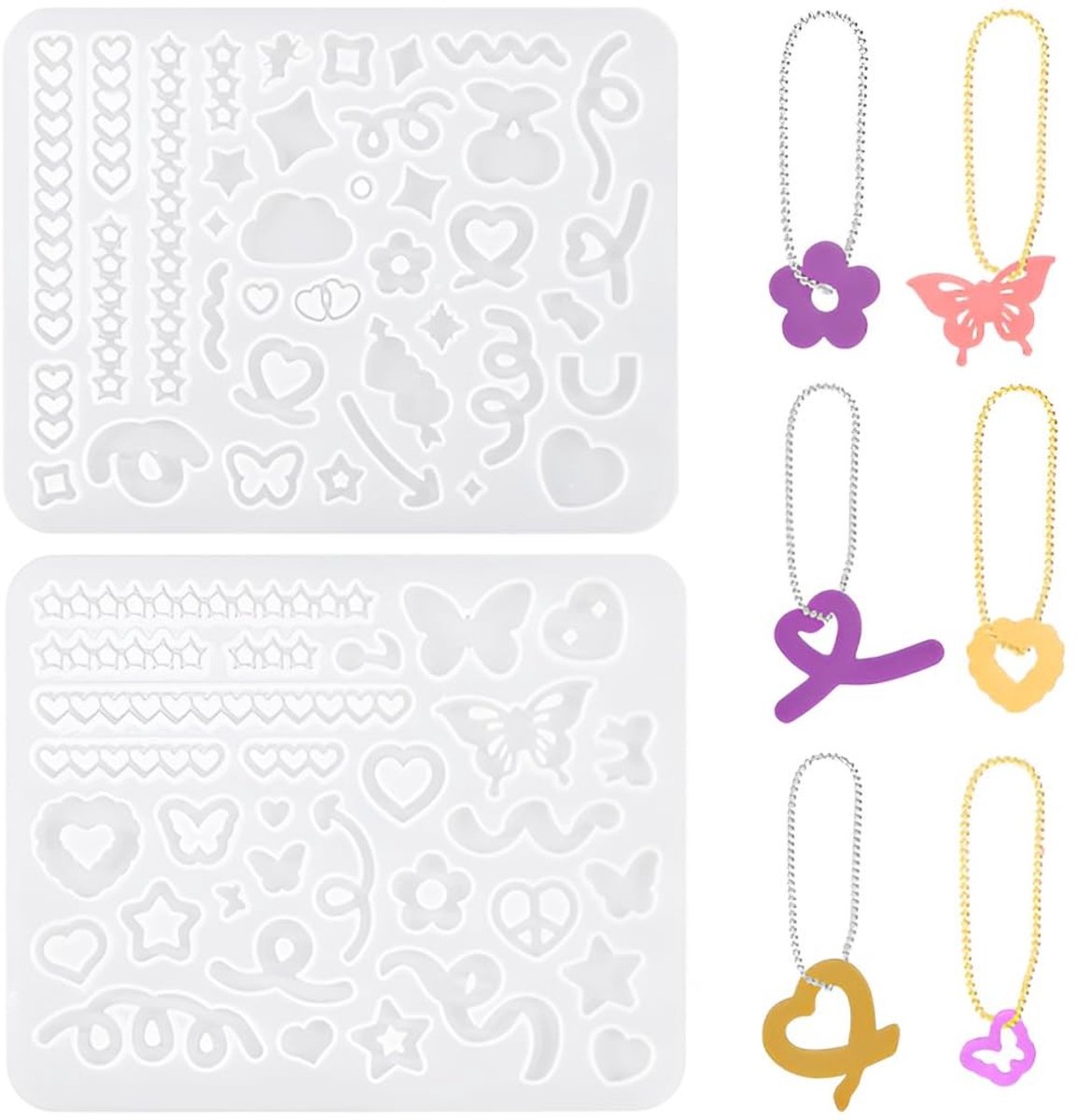 Dailygoods - Nifocc 2 stuks sieraden epoxyhars vormen hanger halsketting oorbellen siliconen vormen hart ster vlinder sieraden gietvorm kristal gietvorm voor doe-het-zelf knutselen