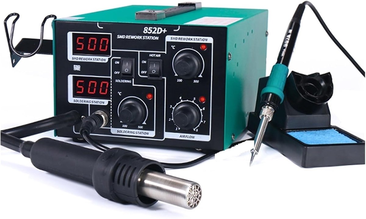 Soldeerstation Heteluchtpistool - Reparatie Station - Elektronica Reparatie - Instelbare Temperatuur - 2-in-1 - Zwart