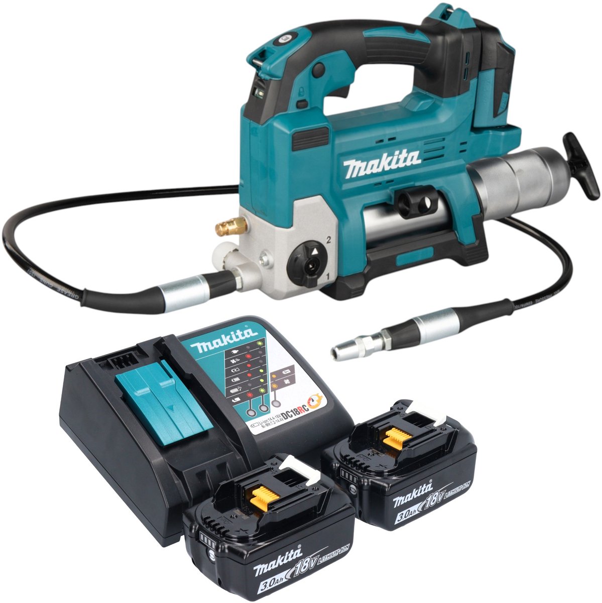 Makita DGP 180 RF accusmeerpistool 18 V 690 bar + 2x accu 3.0 Ah + lader