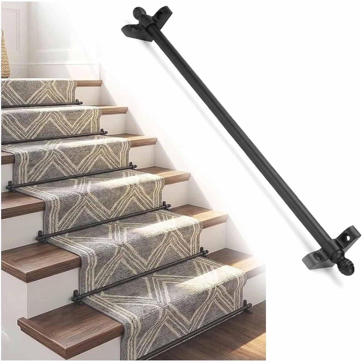 Traploperstangen Set - Tapijt Bevestiging - Veilige Trap Bekleding - Duurzaam Messing Materiaal - 14 Stuks 61 cm - Zwart Goud