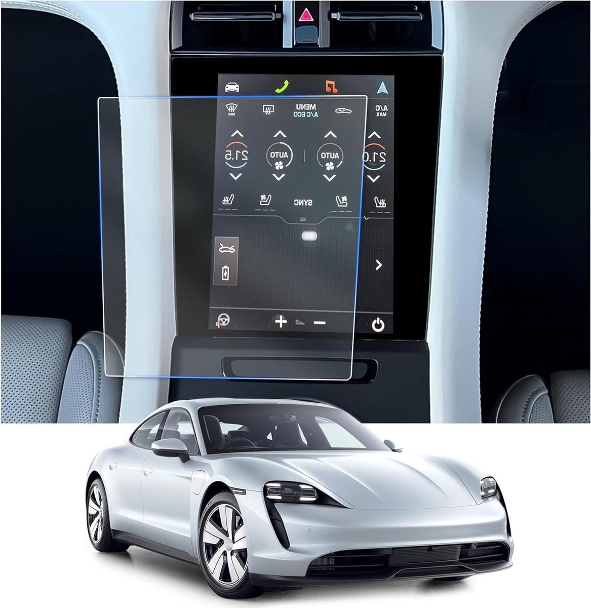 Air Conditioner Beschermfolie voor Porsche Taycan 2020-2024 - 6H Krastbestendige GPS Schermbeschermer en Navigatiefilm - Turbo GT 4S Accessoires Set van 2