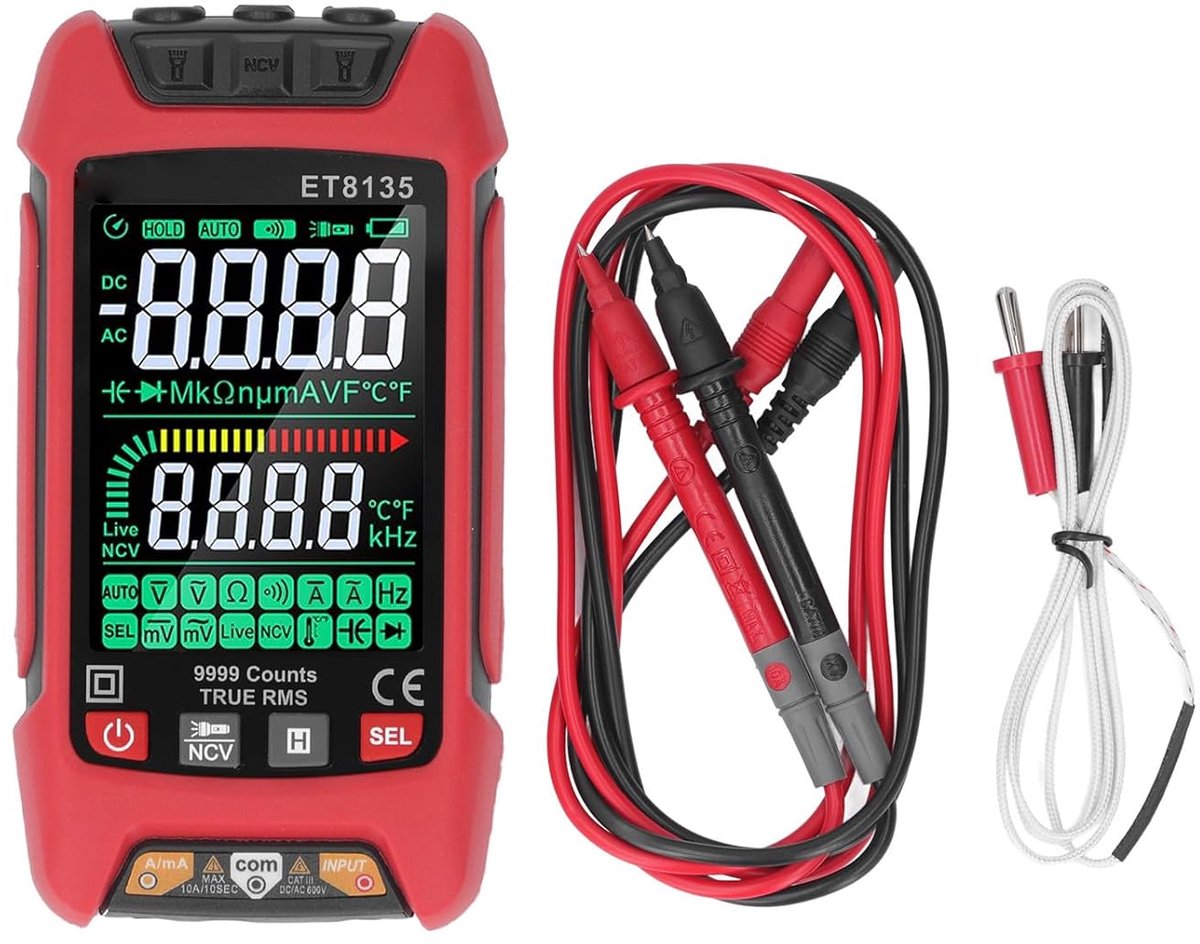 Digitale Multimeter - Tester Meetapparaat - Elektrische Tests - LCD Kleurenscherm - 9999 Counts - Zwart