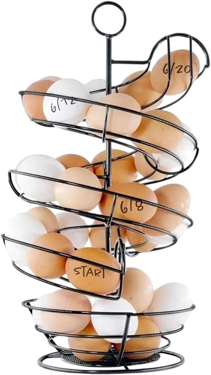 Eierhouder - Keuken organizer - Verse eieren bewaren - Spiraalvormig ontwerp - 37 x 21 x 37 cm - Zwart