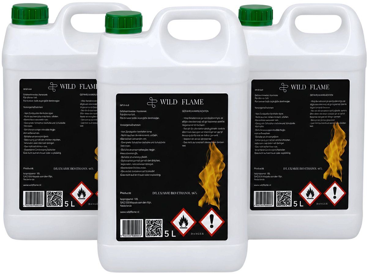 Wild Flame Duurzame Bio Ethanol Brandstof 96 % 15 Liter Jerrycan - Biobrandstof voor Sfeerhaarden - Duurzame Biologische Bio-ethanol - Geurloos - Bio-Ethanol speciaal voor automatische bio ethanol branders!