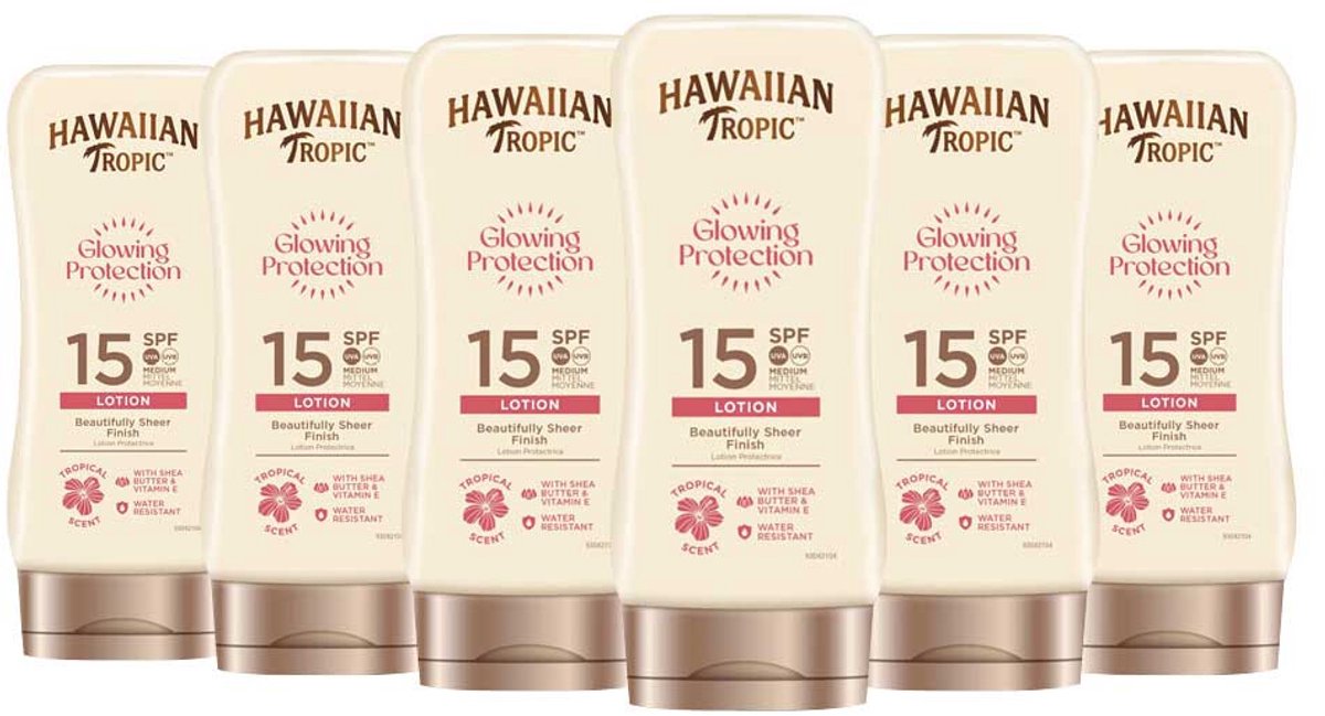 Hawaiian Tropic Zonnebrand Lotion Glowing Protection SPF 15 - 6 x 180 ml - Voordeelverpakking