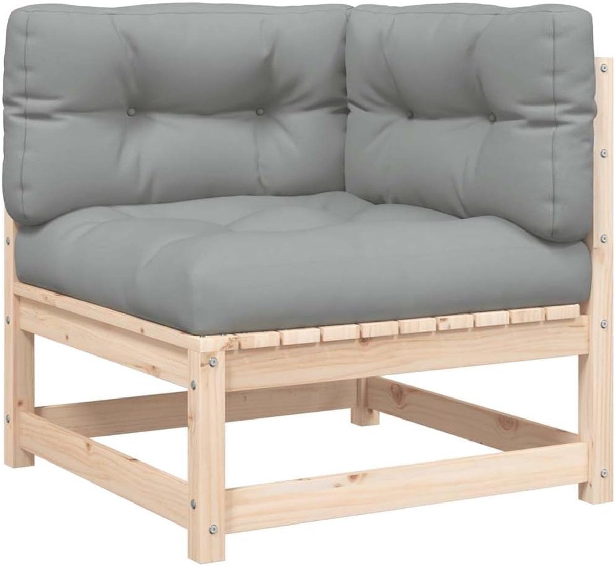 Hoekbank met kussens - Tuinbank Lounge - Buiten Zitten - Modulair Ontwerp - 70 x 70 cm - Natuurlijk en Grijs