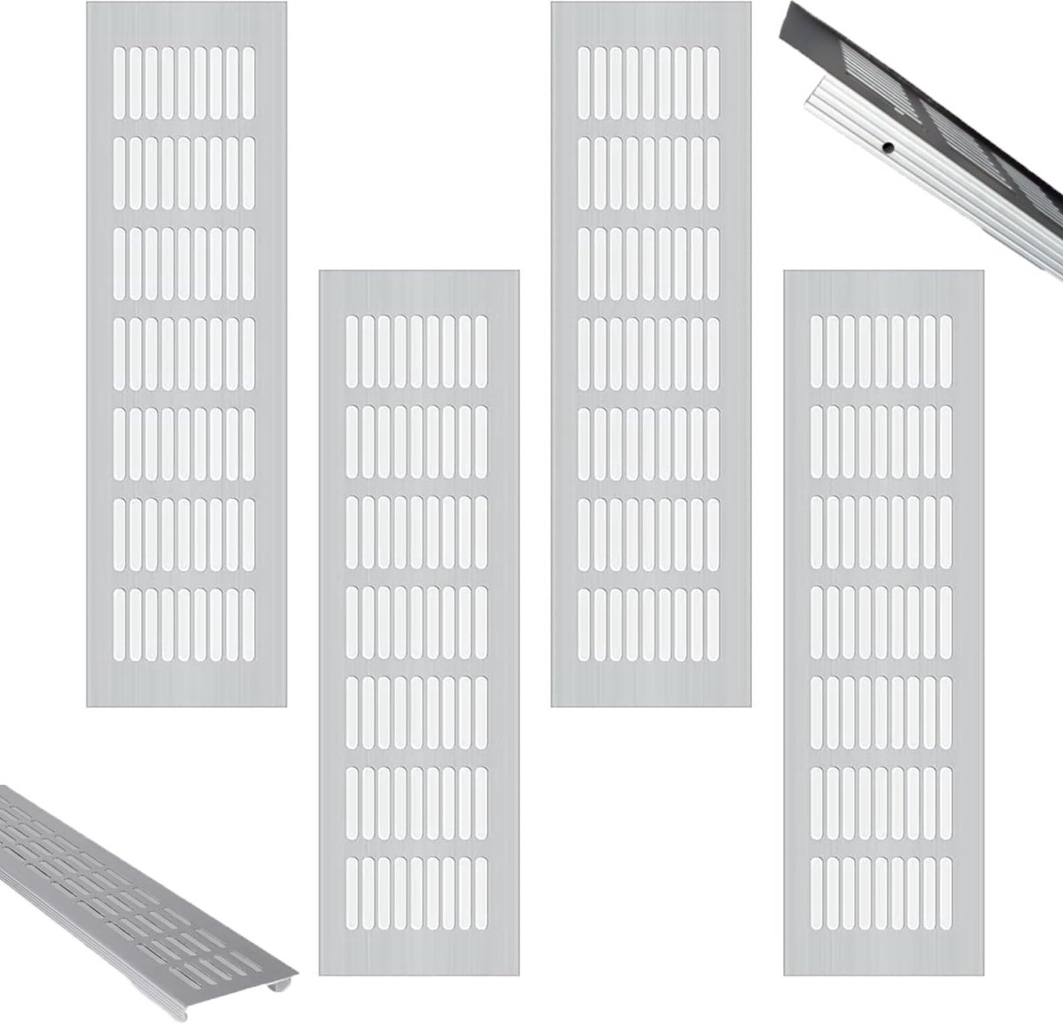 Dailygoods- Ventilatierooster Aluminium - 4 Stuks - Rechthoekig - Roestvrij - Corrosiebestendig - Voor Kast/Badkamer - Effectieve Luchtcirculatie - Luchtrooster