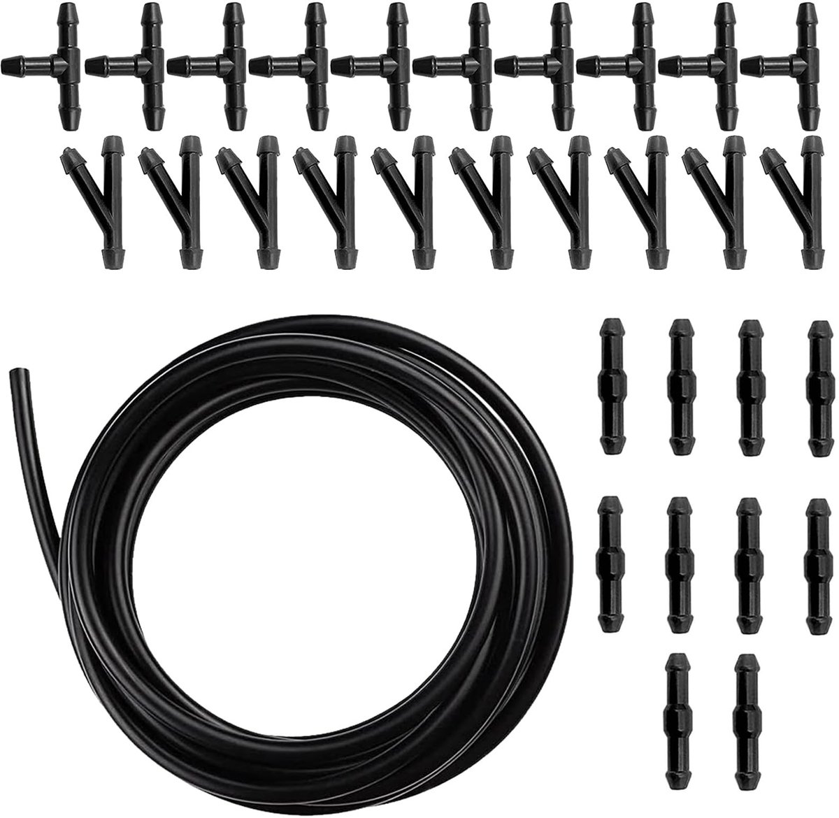 Dailygoods- Ruitensproeierventiel 400 cm - Reparatieset - Slang - 30 Stuks Aansluitstukken - Rubber/ABS - Eenvoudig te installeren - Ruitensproeier