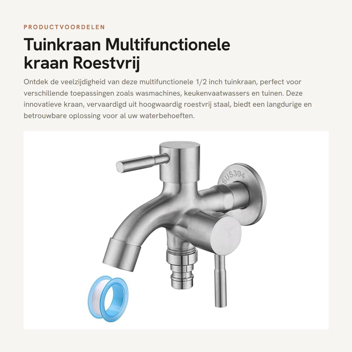 Dailygoods- Tuinkraan 1/2 inch - Multifunctionele Kraan - Roestvrij Staal - Anticorrosief - Geschikt voor Wasmachines - Lange Levensduur - Waterkraan