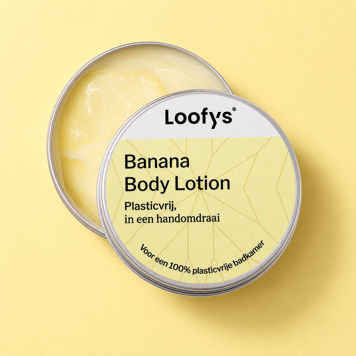 Loofys Body Lotion Banana – Natuurlijke & Hydraterende Bodylotion – Plasticvrij, Vegan & Duurzaam – Herbruikbaar Blikje – 150g