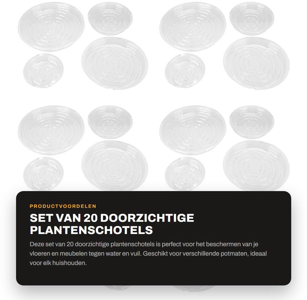 Dailygoods- Plantenschotel 20 Stuks - Onderschotel Kunststof - Plantenschotel 6/8/10/12 Inch - Lekbakken voor Planten - Vloerbescherming - Goede Luchtcirculatie - Plantentray