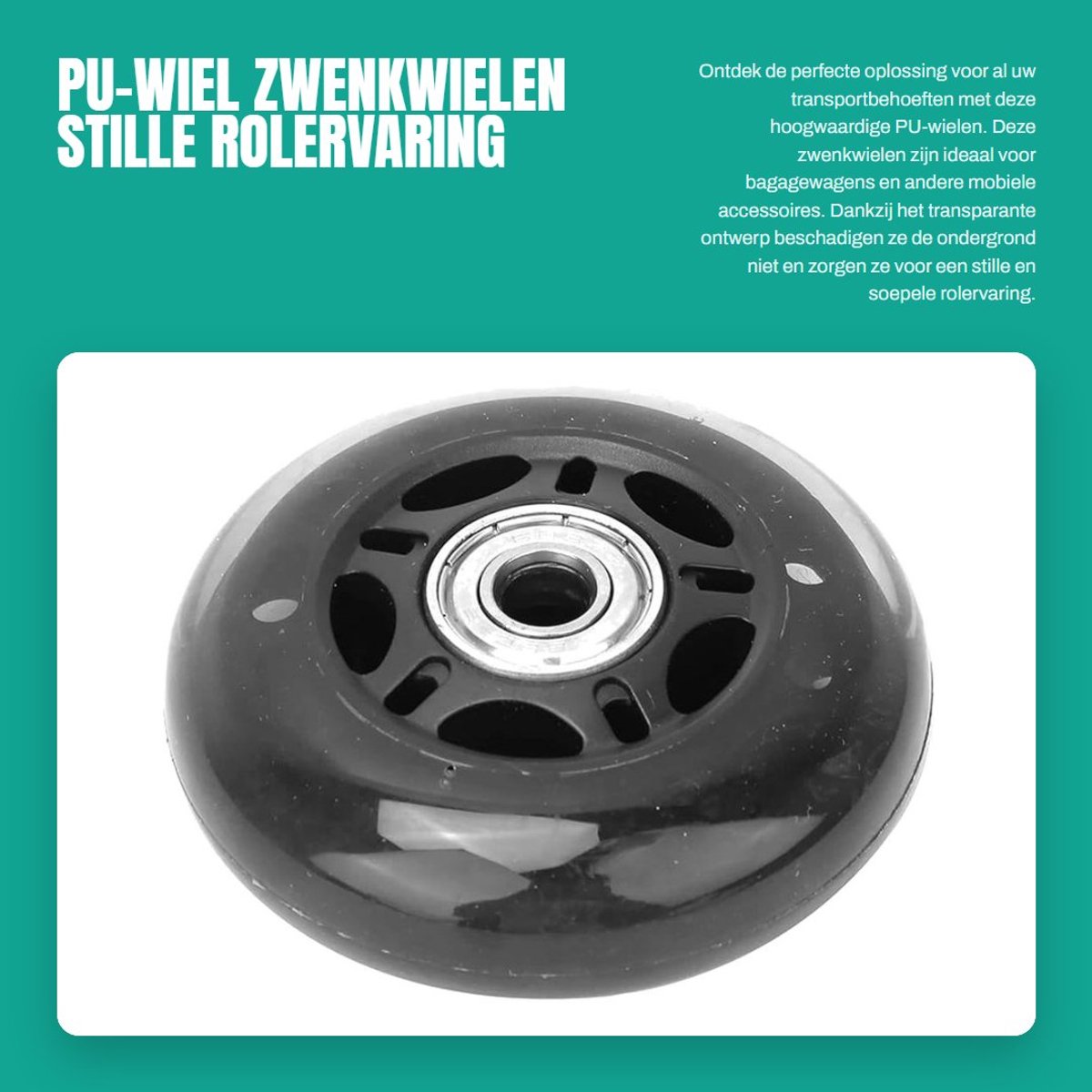 Dailygoods- Zwenkwielen Transparant - Stil - Slijtvast PU-Materiaal - 608ZZ-Lager - Zwenkwielen Set van 4 - Geschikt voor Bagagewagen - Wielen