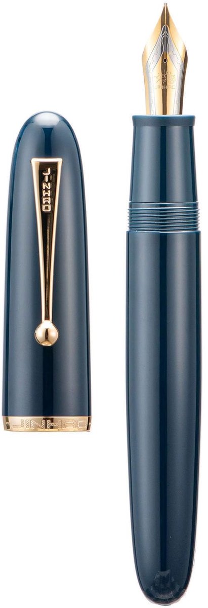 Dailygoods - Jinhao 9019 Dadao Vulpen met medium penpunt, maat 8, houder van donkerblauw acryl met gouden clip, groot formaat pen