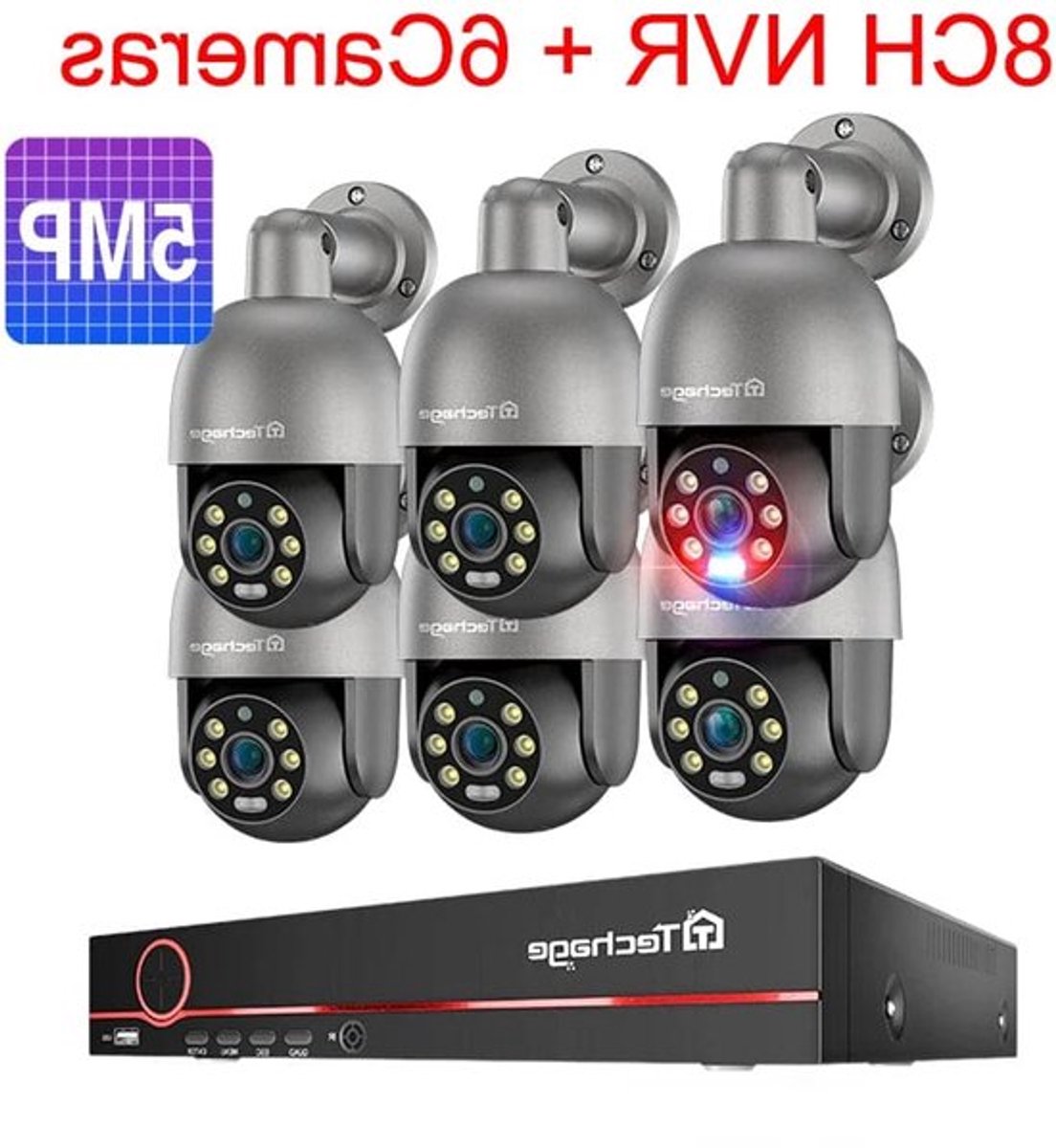 Beveiligingscamera – Camerabewaking – Bewakingscamera – Buitencamera – IP-camera – 8-kanaals PoE NVR – 5MP PTZ met AI Bewegingdetectie en Tweerichtingsaudio