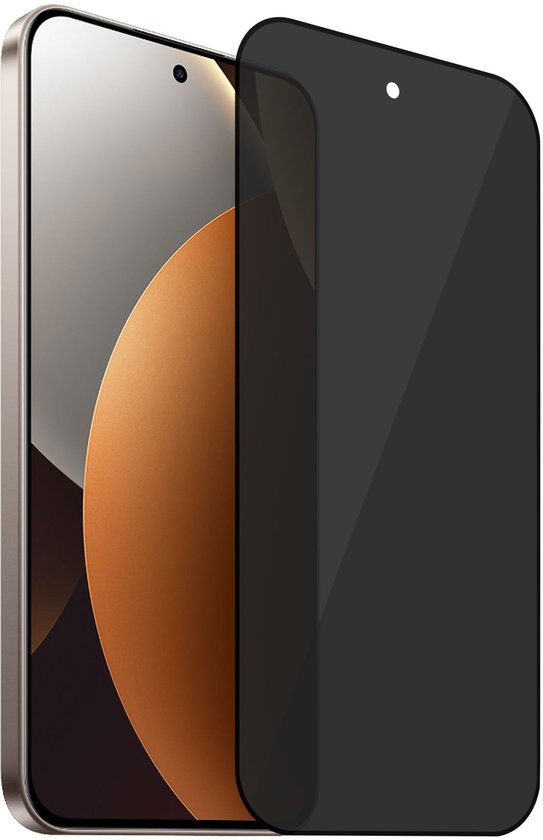 Privacy screenprotector op een goudkleurige telefoon.