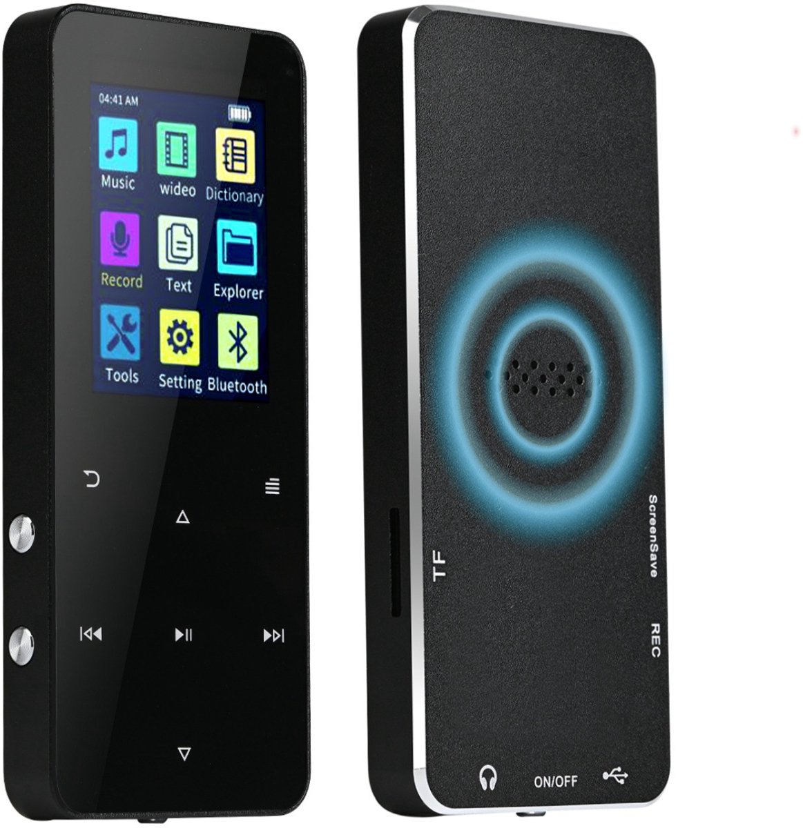 RaviSoll MP3/MP4 Speler - Bluetooth - 24 Uur Batterijduur - SD kaart tot 64GB - Shuffle/Repeat - Incl. oordopjes - Lichtgewicht - Dictafoon - Zwart