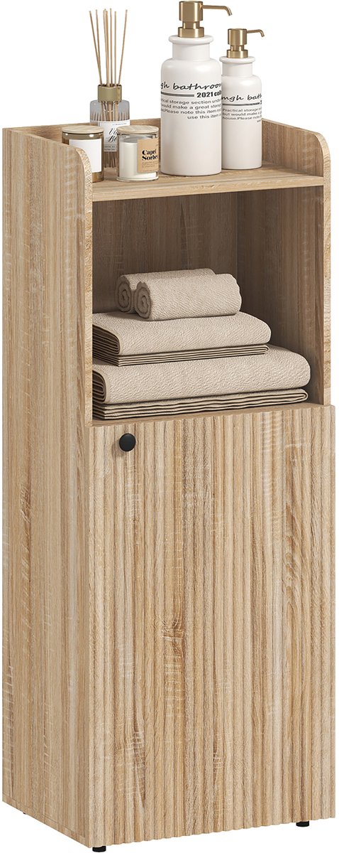 HOMCOM Badkamerkast (vloermodel) - Spaanplaat, MDF - 40x31x104cm - Eikenhout