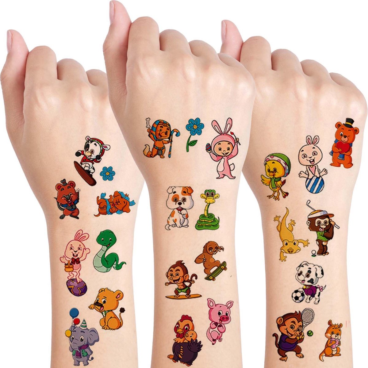 Dailygoods- Tattoostickers 10 Vellen - Tatoeages Kinderen - Tijdelijke Tatoeages - Schattige Dieren - Veilig en Leuk