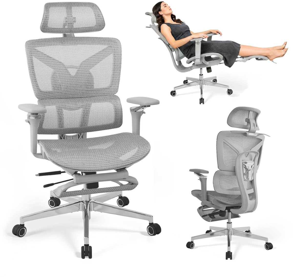 Dailygoods- Bureaustoel Ergonomisch - Hoge Bureaustoel - Voetensteun - Verstelbare Armleuningen - Lendensteun - Draaibare Rugleuning - Gamestoel