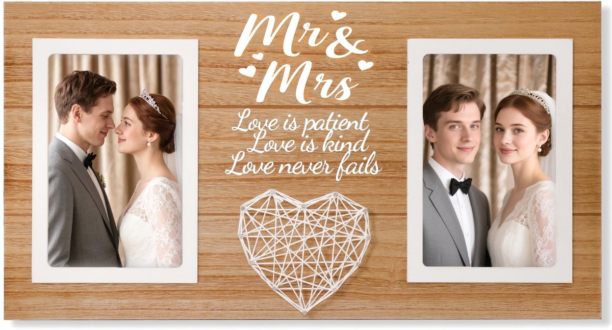 Dailygoods- Fotolijst 2 foto's 10,2 x 15,2 cm - Bruiloftsfotolijst - Huwelijkscadeau voor koppels - Mr. & Mrs. - Cadeau voor bruid - Elegante liefdesfotolijst