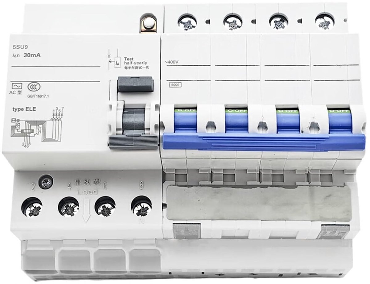Aardlekschakelaar - Stroomonderbreker - Elektrische Veiligheid - 4 Polen 30mA - 32A 6kA - Wit