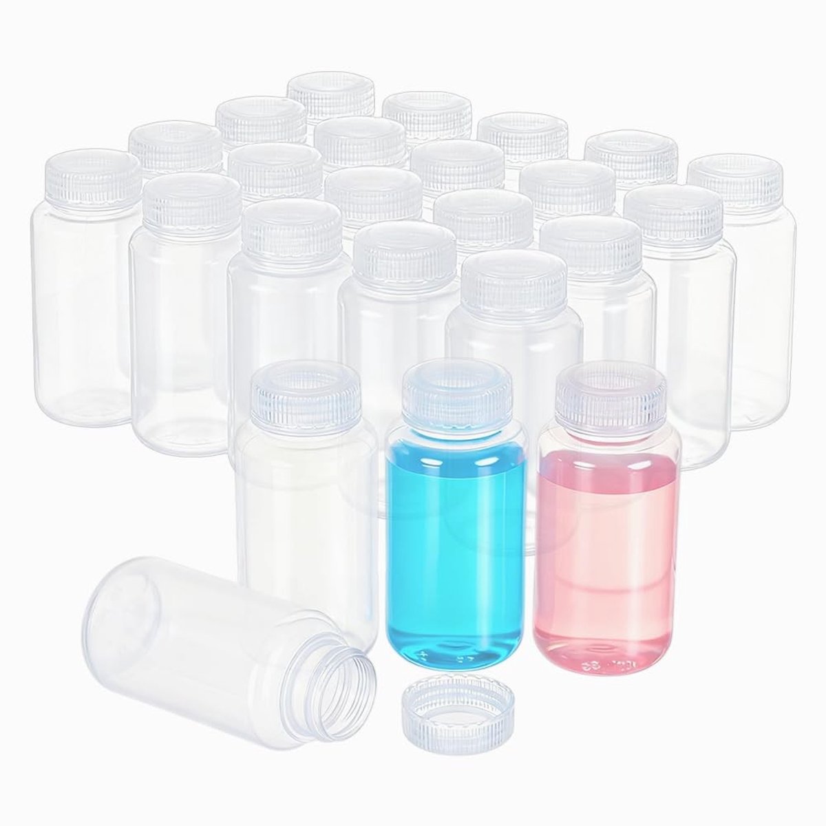 Dailygoods- Reagentenfles 250 ml - 24 Stuks - Transparante Vloeistofcontainer - Kunststof - Schroefsluitingen - Ideaal voor Laboratorium/Klaslokaal - Monsterfles