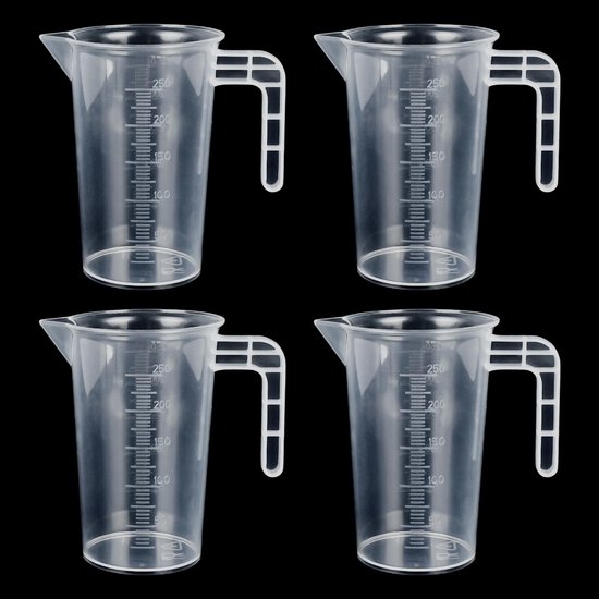 Foto: 4 stuks maatbekers 250 ml mixbeker cocktailmaatbeker hittebestendig pp kunststof v vormige lekvrije schenktuit antislip handgreep voor laboratorium keuken bakken mixen