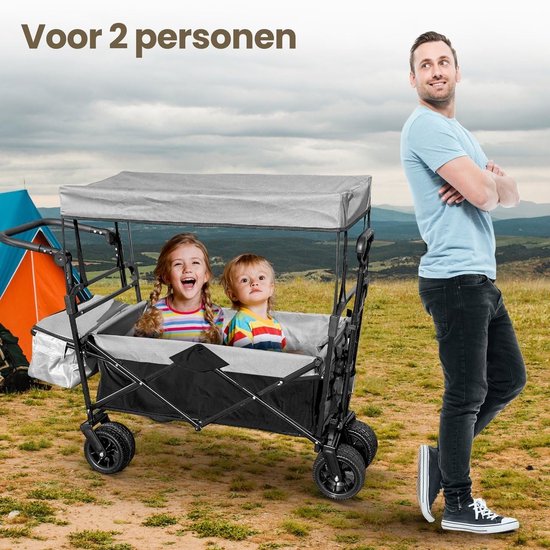 Dailygoods- Bolderkar met Dak - Opvouwbare Bolderkar - Transportwagen - Sterk Stalen Frame - Grote All-Terrain Wielen - Verstelbare Trekstang van Dailygoods — afbeelding 4
