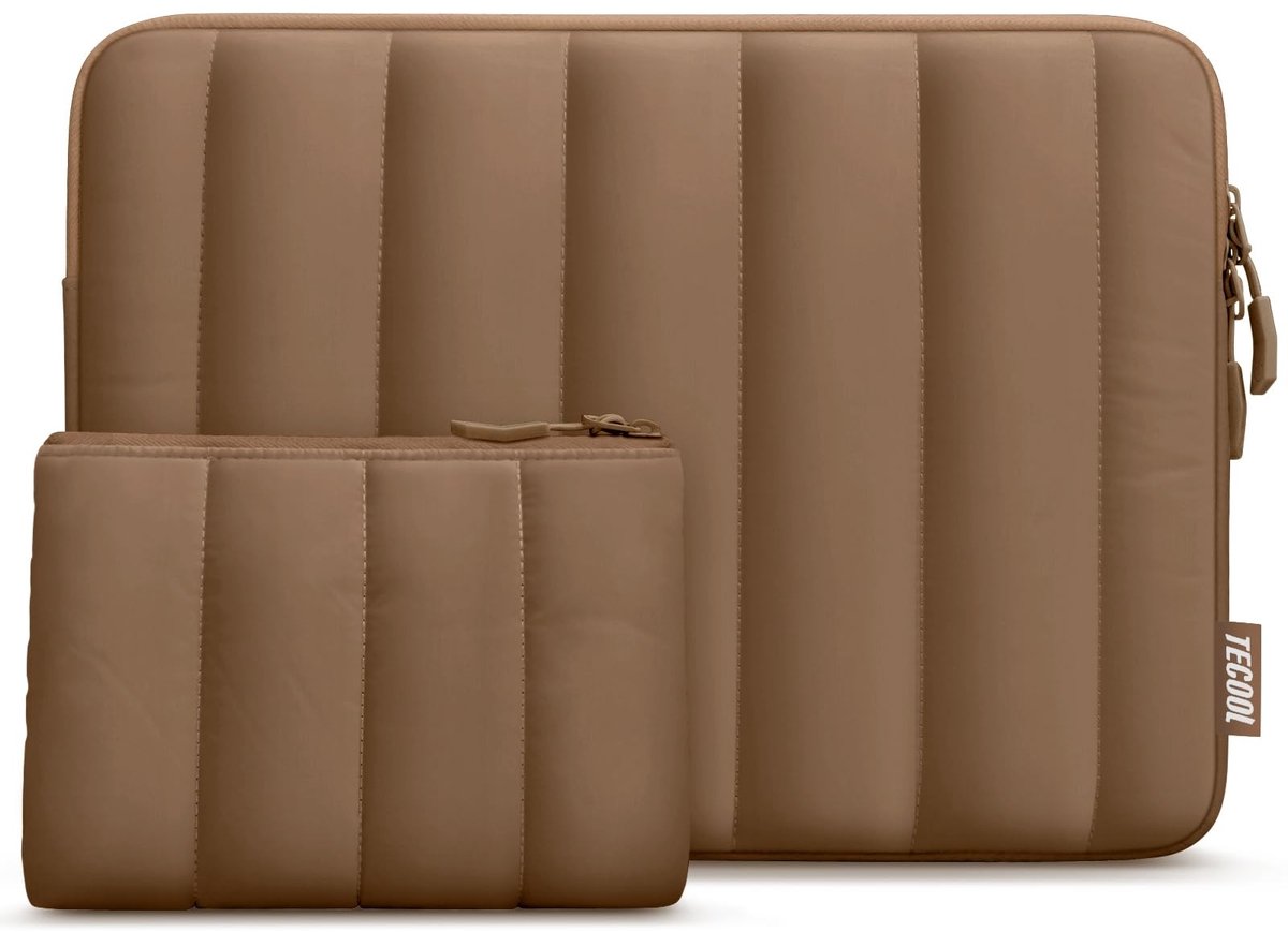 Dailygoods - Puffy Laptophoes 13,3 inch, 13-13,3 inch laptophoes voor MacBook Air 13 13,6" M4 M3 M2 2025, MacBook Pro 13/Mac Pro 14, 13,3" HP, Lenovo, Dell, waterdichte notebooktas met kleine hoes, bruin