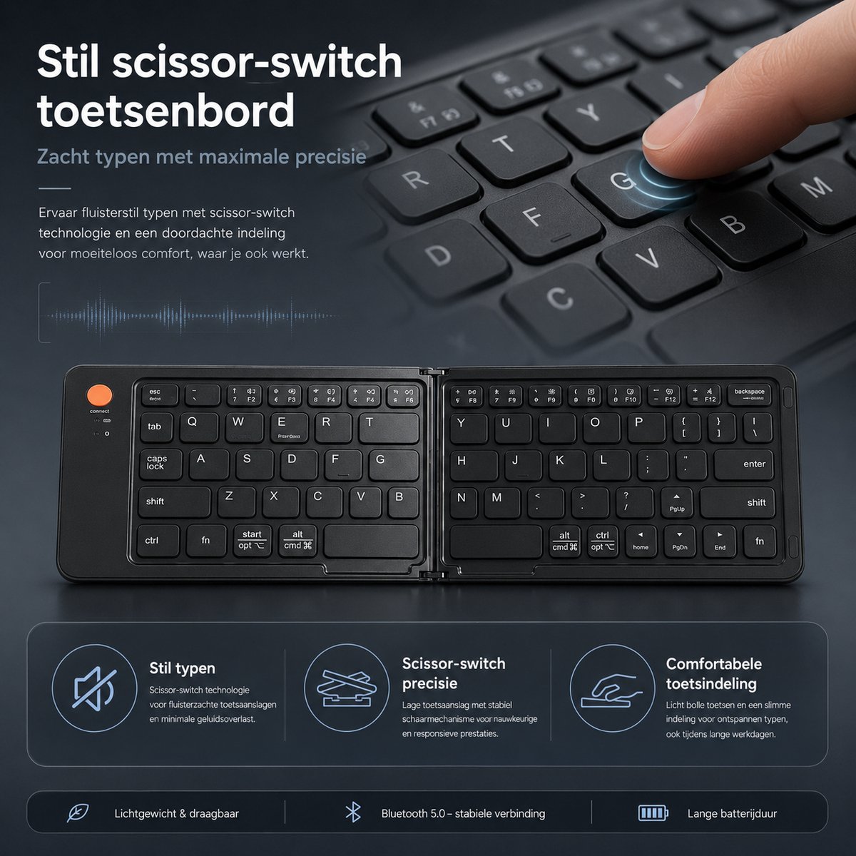 Opvouwbaar toetsenbord-Bluetooth Toetsenbord -Mini toetsenbord- Magnetisch Sluitend- Draadloos-Foldable keyboard thumbnail 4