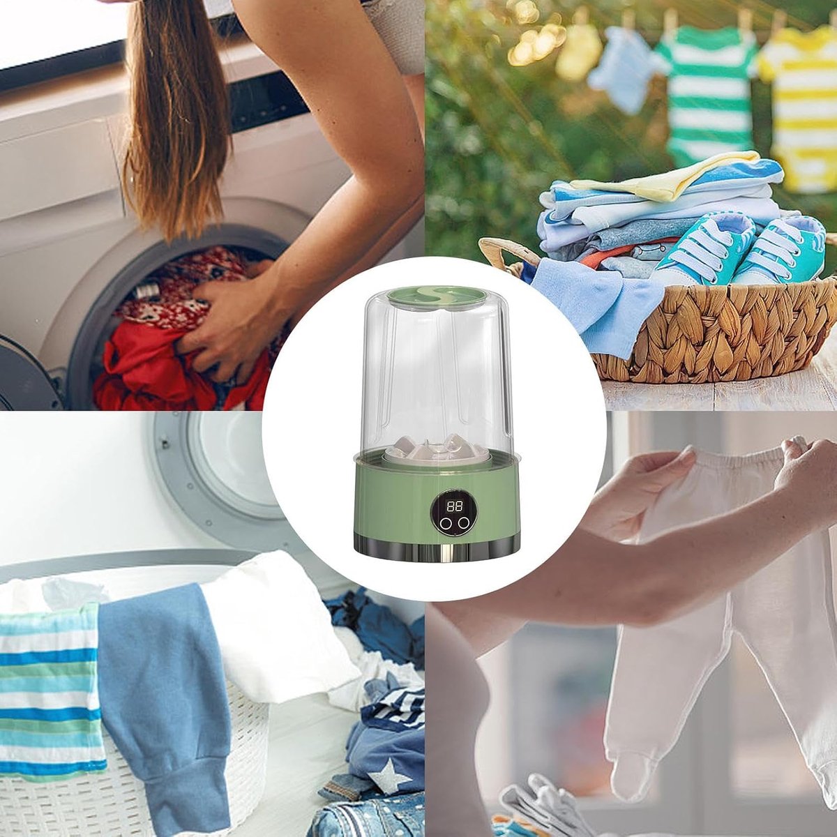 Reiswasmachine Mini Wasmachine Kleine Was Stille Werking 14x14x14 cm Groen