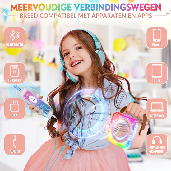 Karaoke Set voor Volwassenen en Kinderen – met 2 Microfoons – Bluetooth‑Speaker – Draagbaar Model – LED‑Verlichting — afbeelding 5