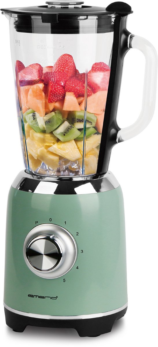 Emerio Retro Blender - 1,75L – Smoothie Maker met Glazen Kan - 5 snelheden - Pulsfunctie - RVS messen - 600W - BL-131620.8 Groen