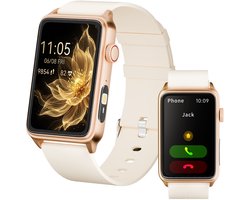 RAYOFI - Smartwatch - Nieuwe damessmartwatch 2026 - 1,57-inch sporthorloge - Hartslagmeting - Volledig touchscreen - Vierkant ontwerp - Stijlvol damessporthorloge - Goud - Compatibel met Android 5.0+ / iOS 10.0+