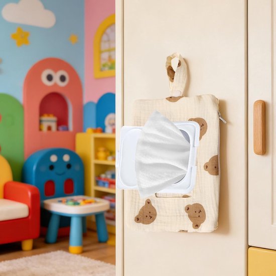 Draagbare Doekjes Tas - Navulbare Houder - Hygiënisch Onderweg - Met Clip - 15 x 15 x 1 cm - Beer — afbeelding 2