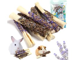 Dailygoods- Kauwsticks 8 stuks - Natuurlijk Hooi - Lavendel/Vergeet-mij-niet - Tandverzorging - 100% Zongedroogde Bamboe - Ideaal voor Konijnen/Cavia's - Dierenkauwspeelgoed