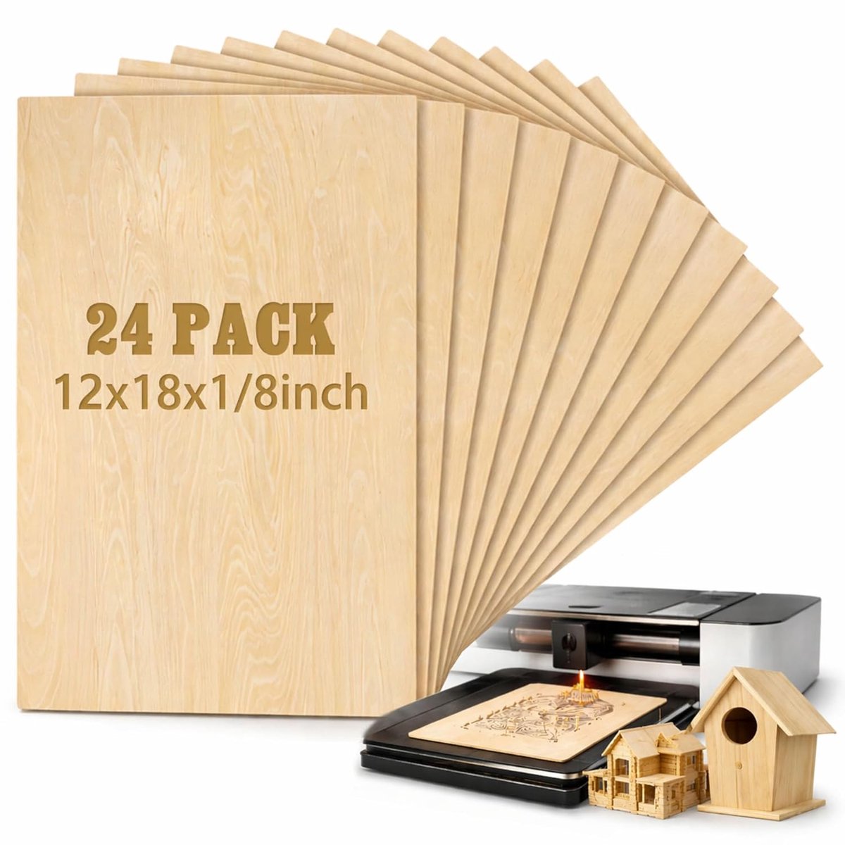Multiplex Platen - Houten Vellen - Doe-het-zelf Projecten - Glad Gepolijst Oppervlak - 24 Stuks 3mm - Natuurlijk Hout
