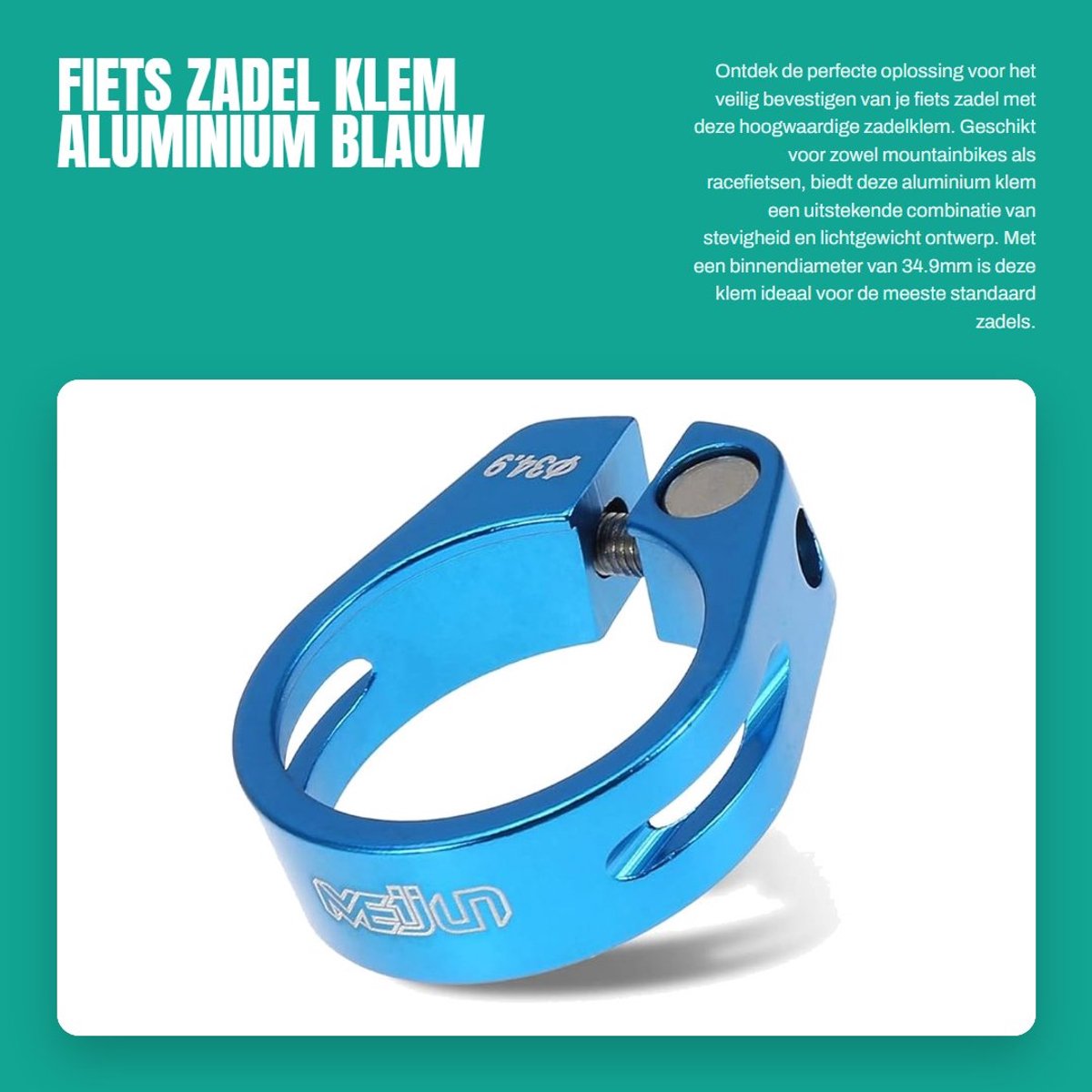 Dailygoods- Fietszadeltang Lichtgewicht - Aluminium Fietszadelklem - 34,9 mm - Duurzaam - Slijtvast - Eenvoudig te Installeren