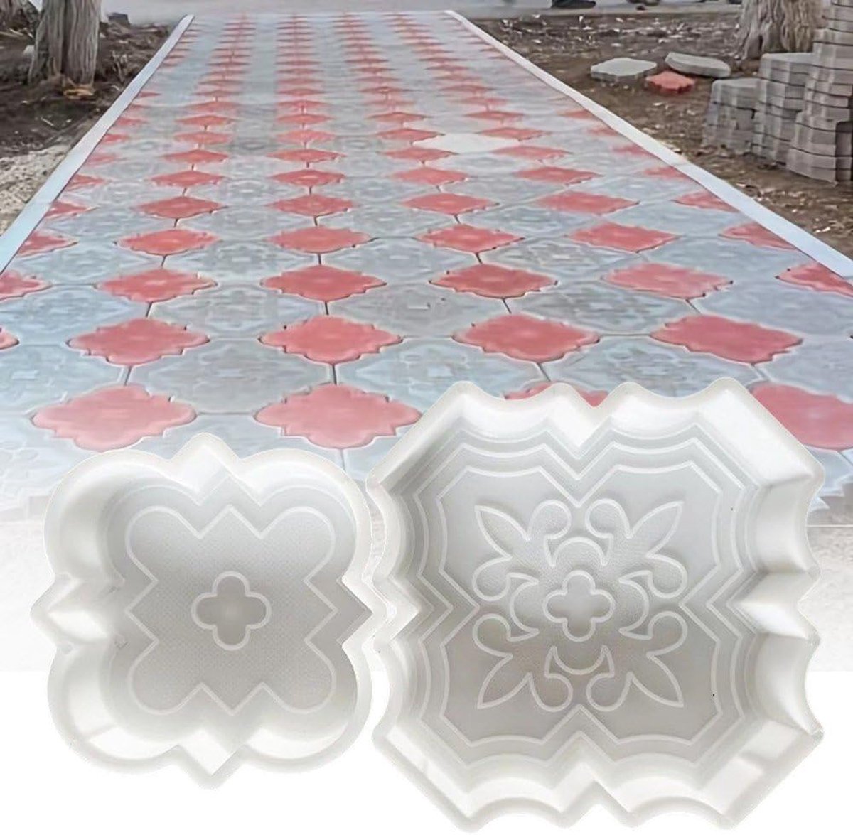 Beton Mallen - Bestratingsvormen Tuin - Pad Aanleggen - Herbruikbaar Plastic - 2 Stuks - Wit
