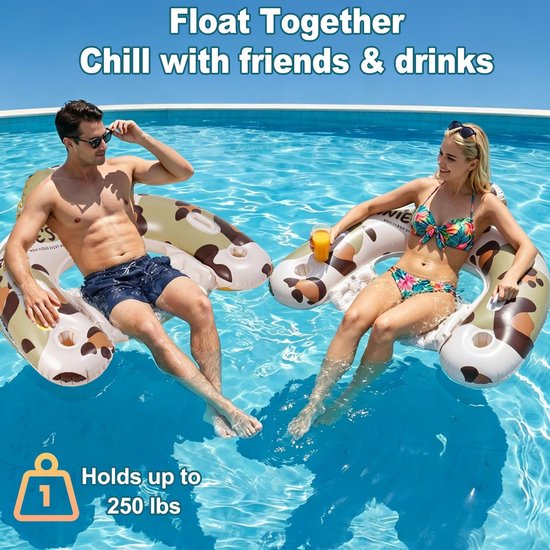 Dailygoods- Luchtmatras Zwembad Volwassenen - Draagbare Waterhangmat - Dubbel Ventiel Tegen Lekkage - 2 Drankhouders - Lichtvouwbaar - Comfortabele Rugleuning - Zwembadmatras — afbeelding 4