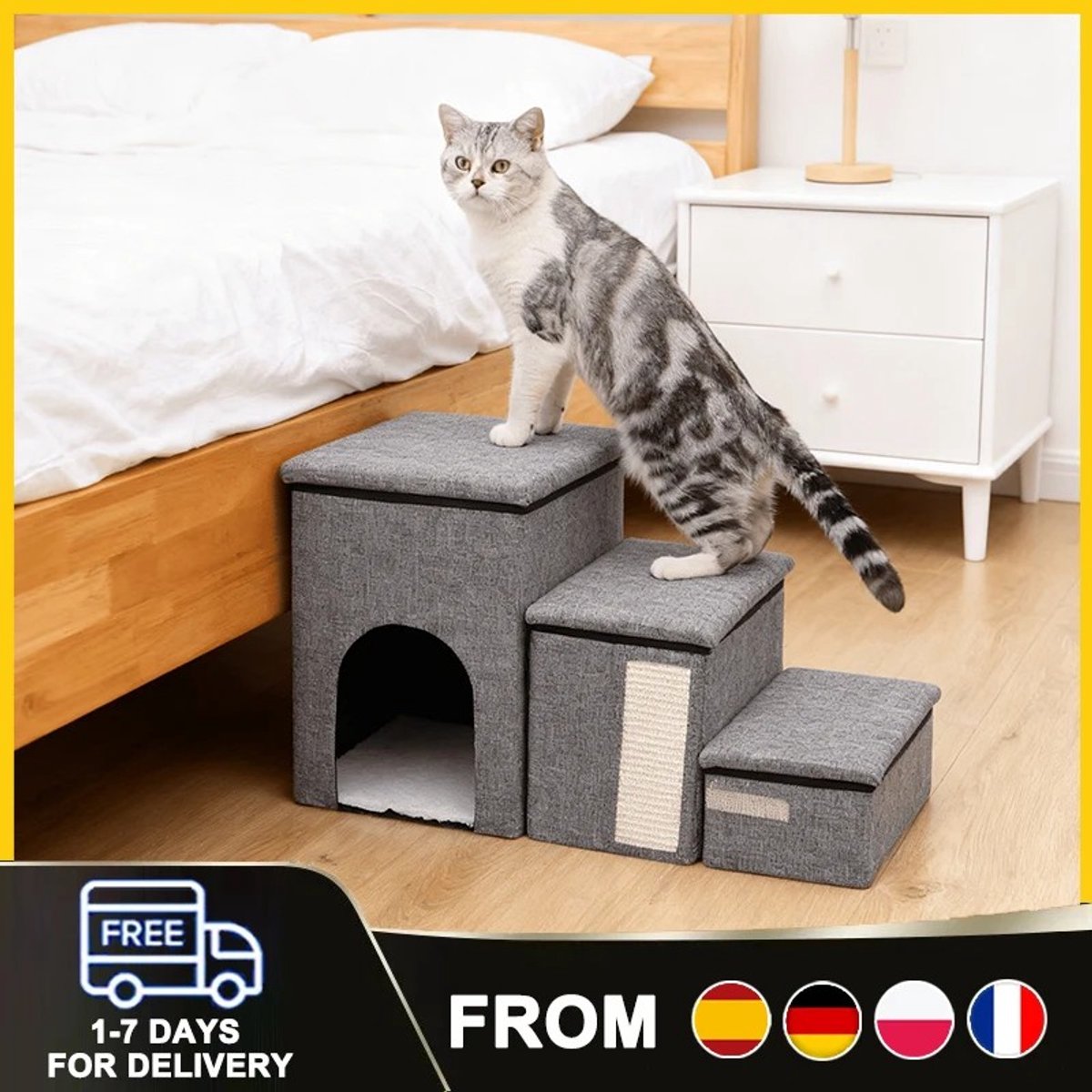 Dailygoods Opvouwbare hondentrappen 3-traps honden trap met opbergruimte veilige honden trap hellingen met katten- en ho