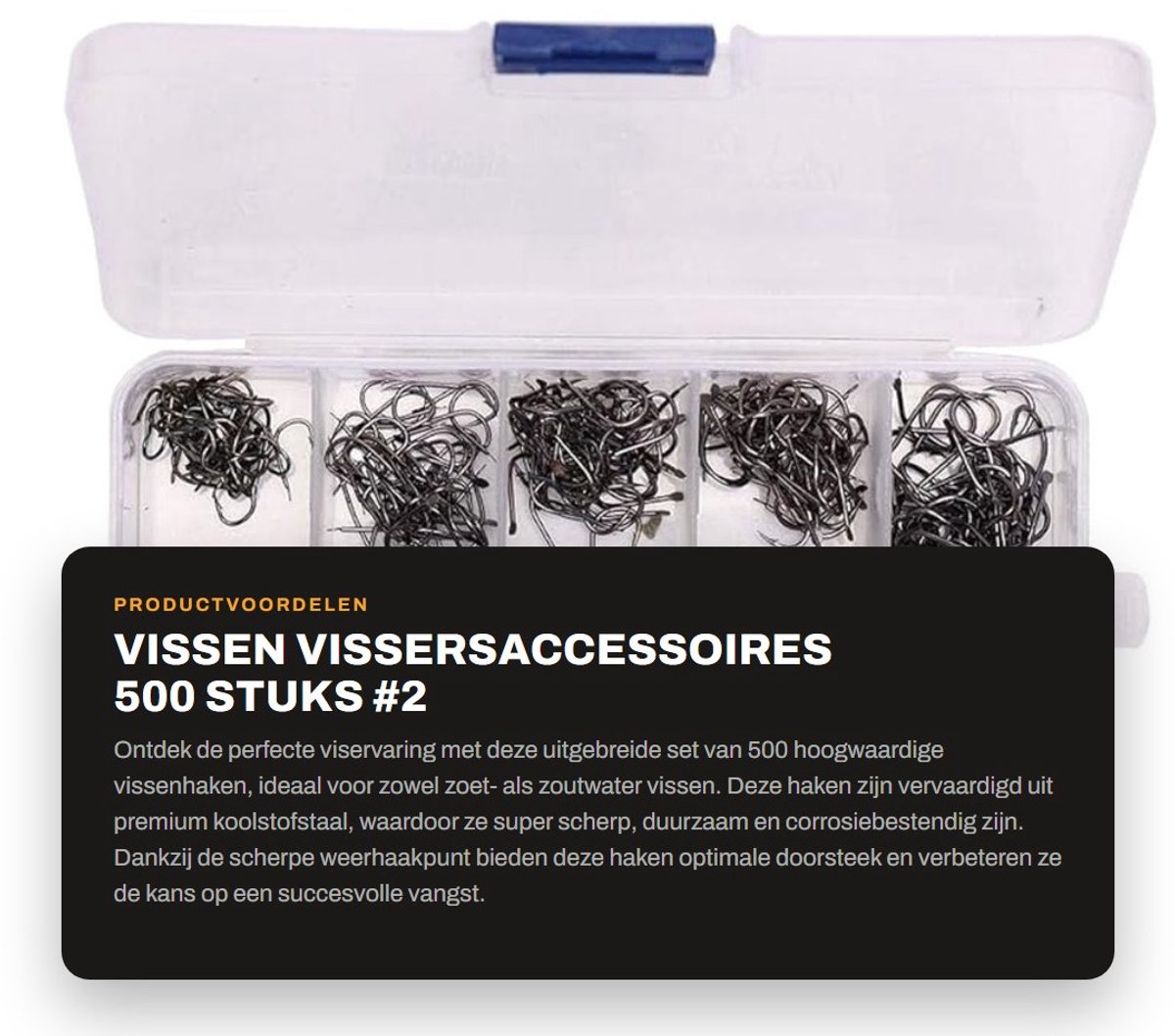 Dailygoods- Vishaken 500 Stuks - Zeevisterminal - Visaccessoires - Corrosiebestendig - Koolstofstaal - Duidelijke Opbergdoos