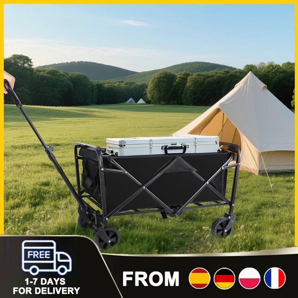 LIVIA HOME - Dailygoods 100L/150L Kampeerauto Opvouwbare handkar All-terrain wielen Outdoor handkar Draagbare winkelwagen Verstelbare